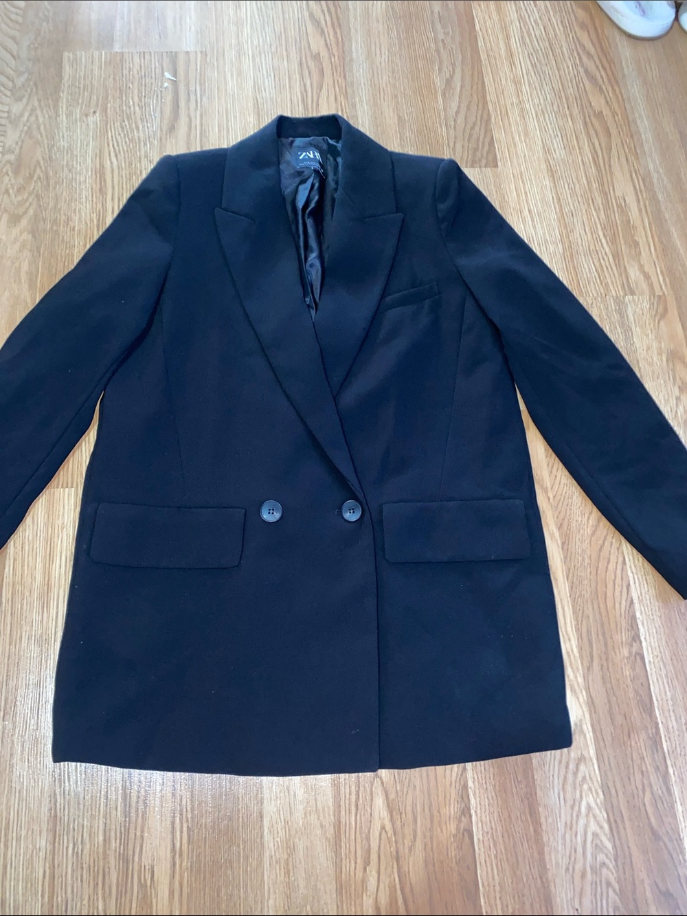 Zara Black Double-Breasted Blazer Jacket